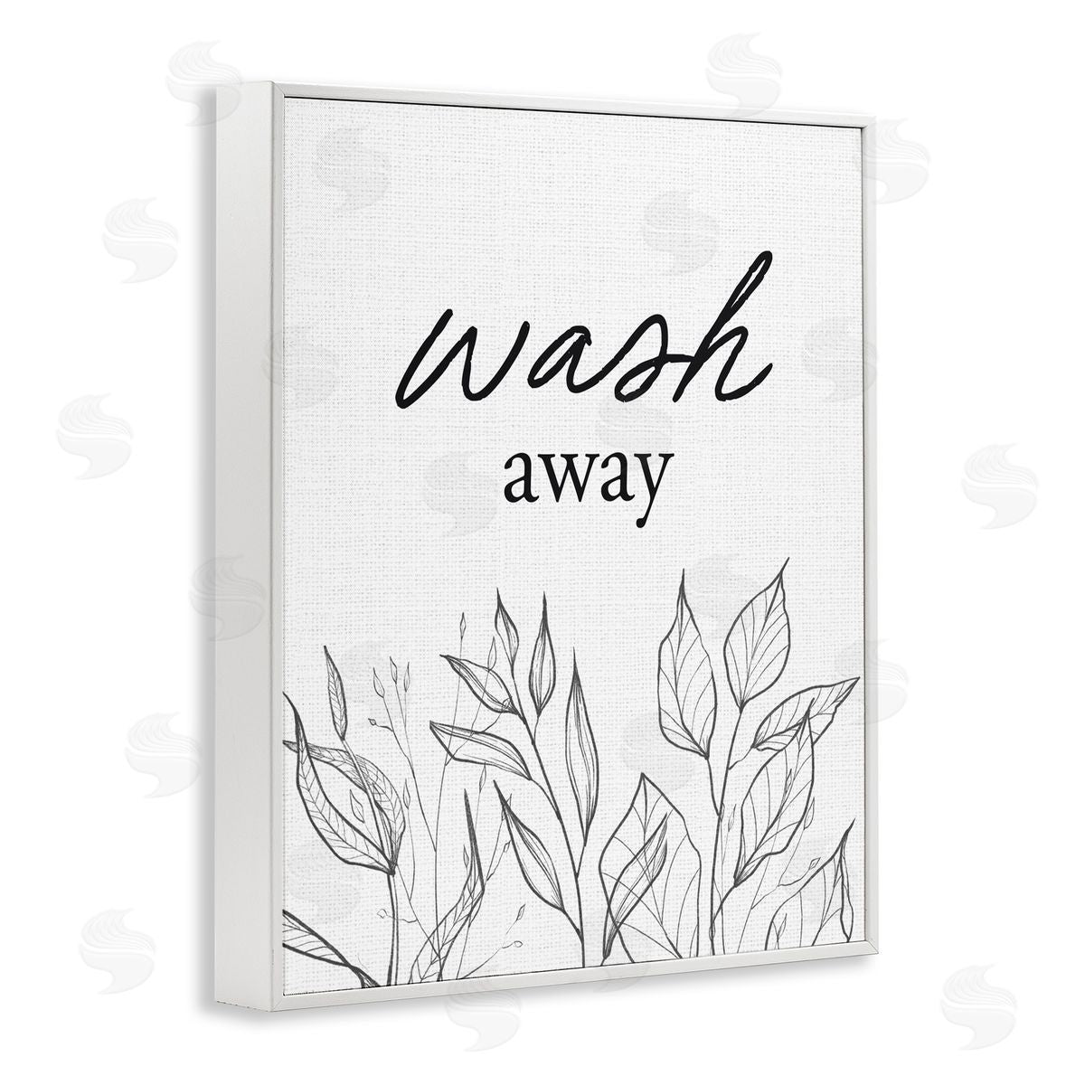 Lettered and Lined Minimalist Leaves Wash Away White Framed Giclee Print Wall Art