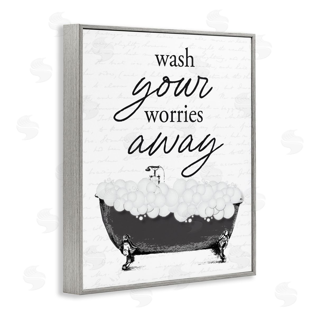Lettered and Lined Bubble Bath Wash Worries Gray Framed Giclee Print Wall Art