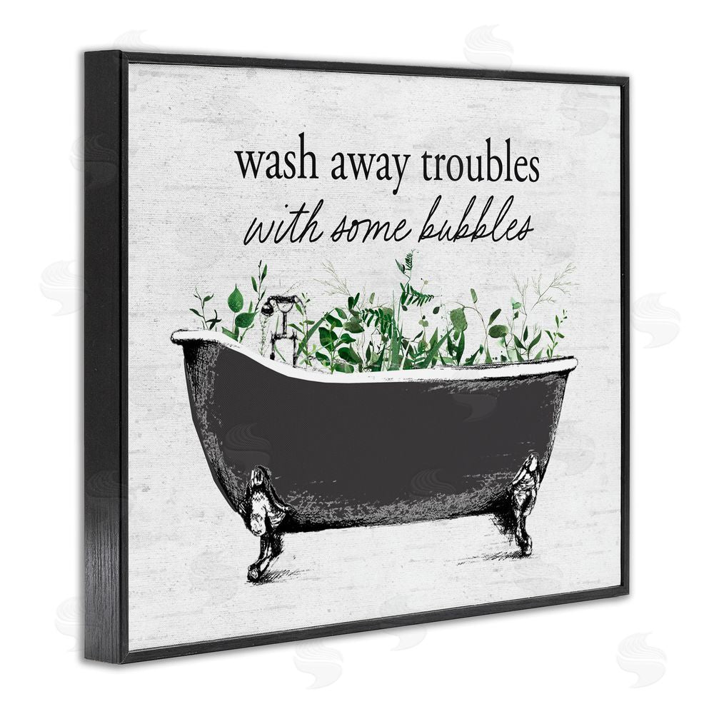 Lettered and Lined Comforting Bubble Bath Quote Black Framed Giclee Print Wall Art