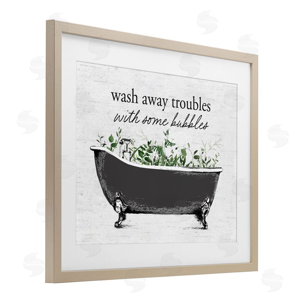 Lettered and Lined Comforting Bubble Bath Quote Brown Framed Print Under Glass Wall Art