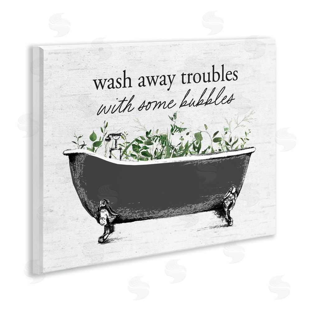 Lettered and Lined Comforting Bubble Bath Quote Wooden Wall Plaque Art Print