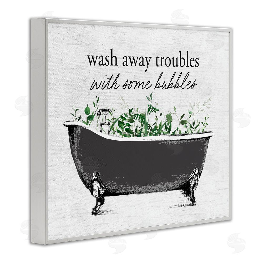 Lettered and Lined Comforting Bubble Bath Quote White Framed Giclee Print Wall Art