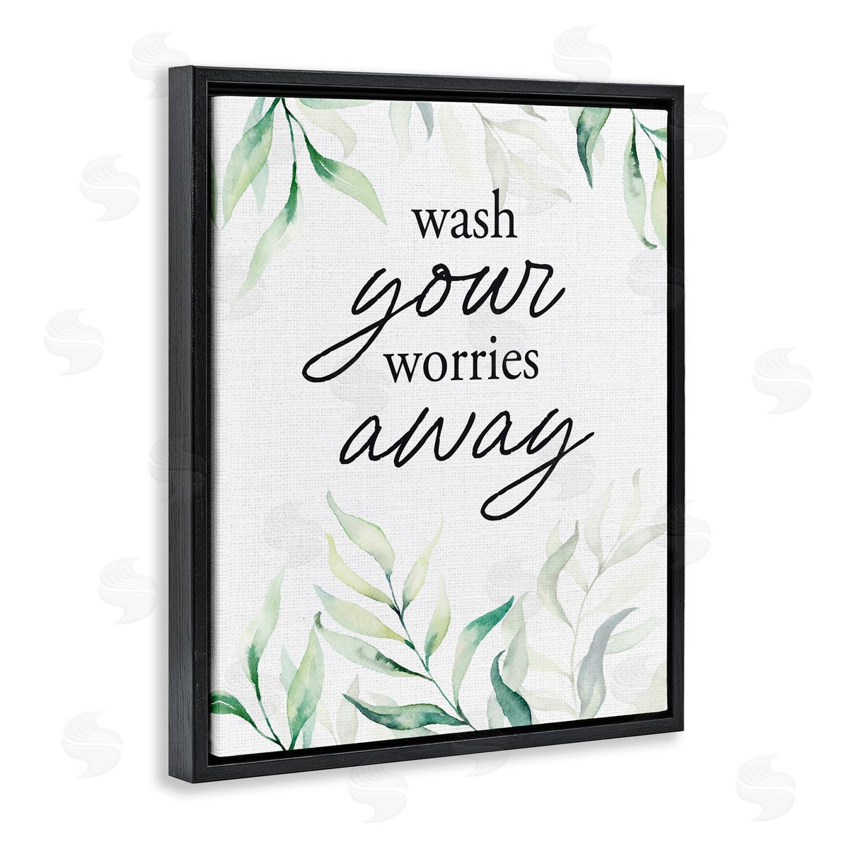 Lettered and Lined Wash Worries Away Leaves Black Floating Frame Canvas Wall Art Print