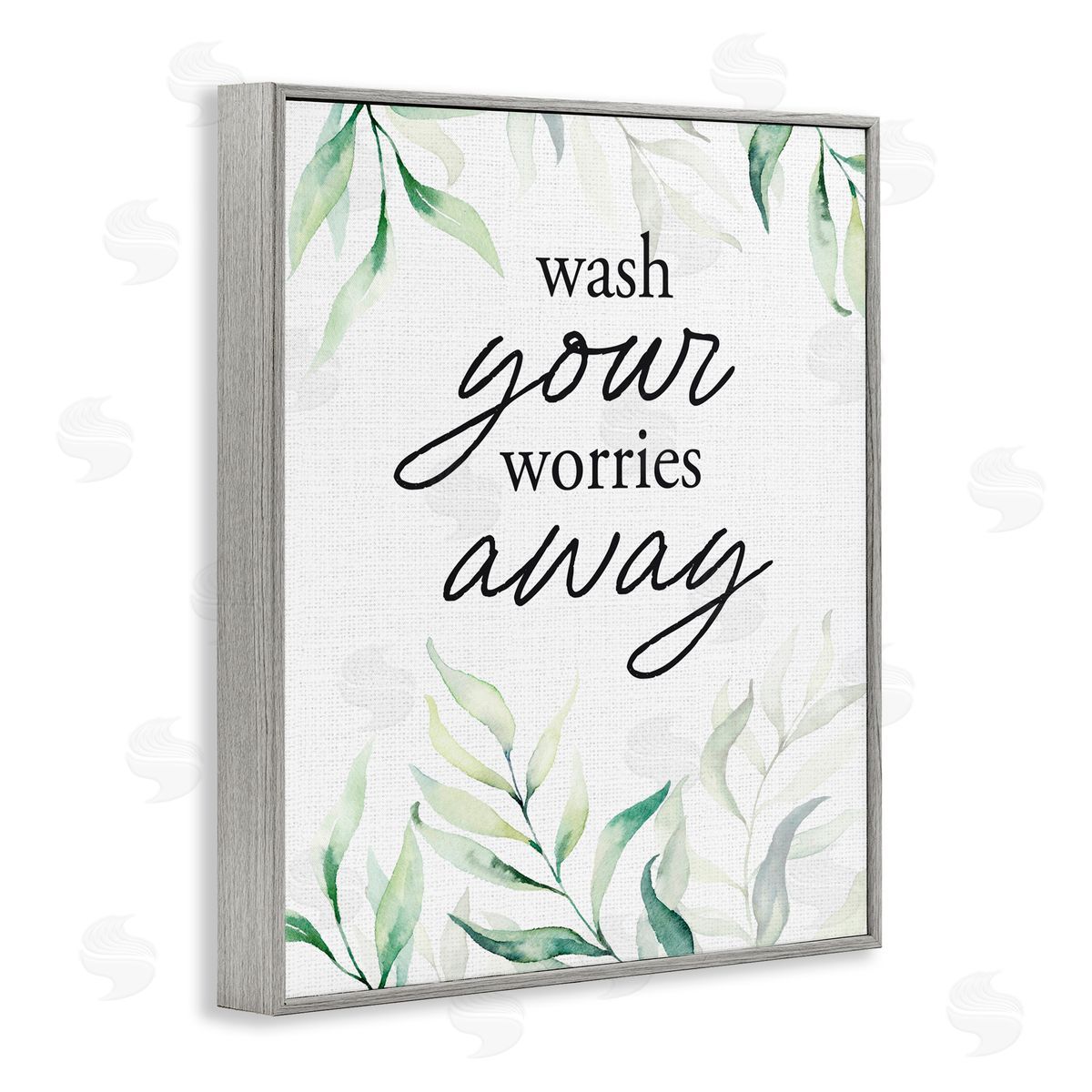 Lettered and Lined Wash Worries Away Leaves Gray Framed Giclee Print Wall Art