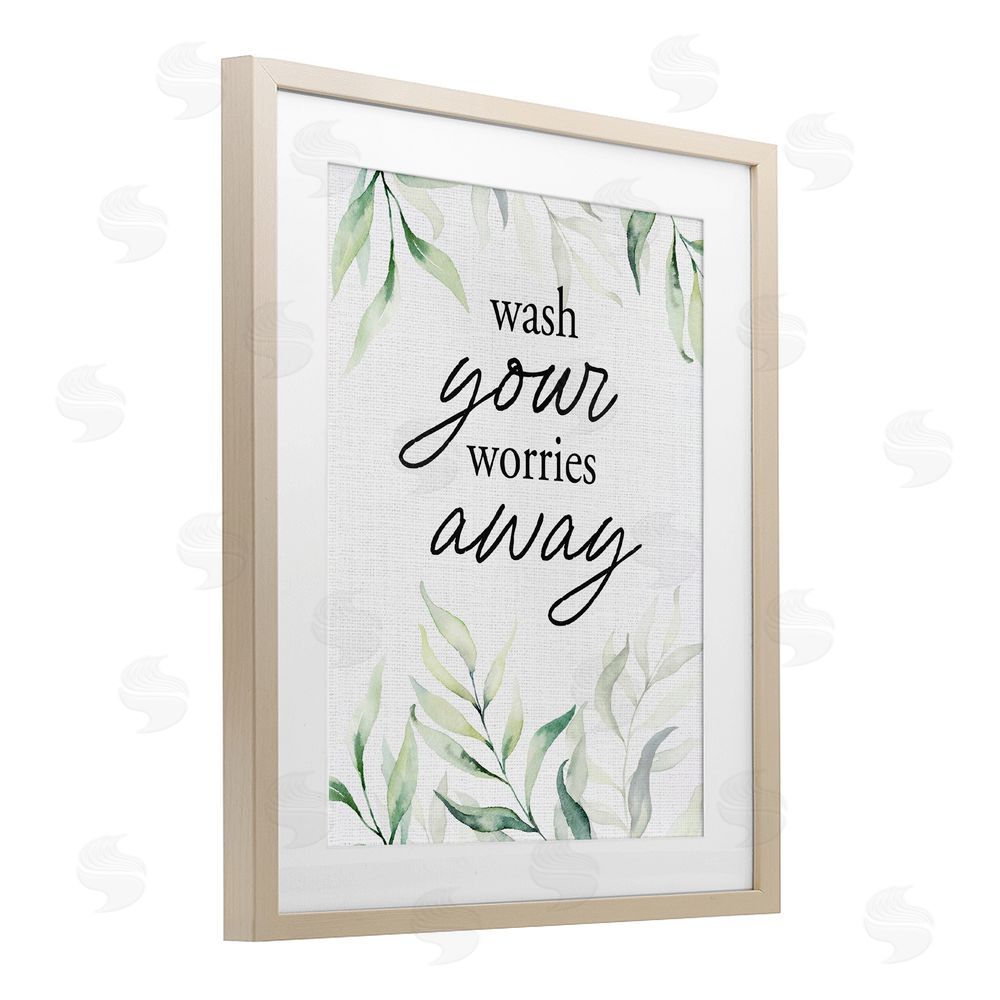 Lettered and Lined Wash Worries Away Leaves Brown Framed Print Under Glass Wall Art