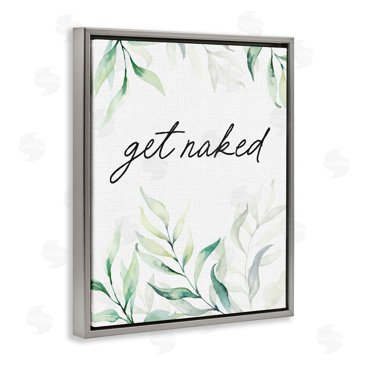 Lettered and Lined Get Naked Bathroom Herbs Gray Floating Frame Canvas Wall Art Print