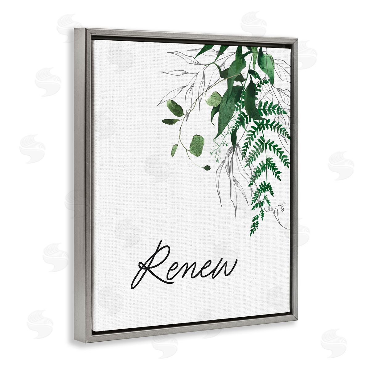 Lettered and Lined Renew Ferns & Botanicals Gray Floating Frame Canvas Wall Art Print