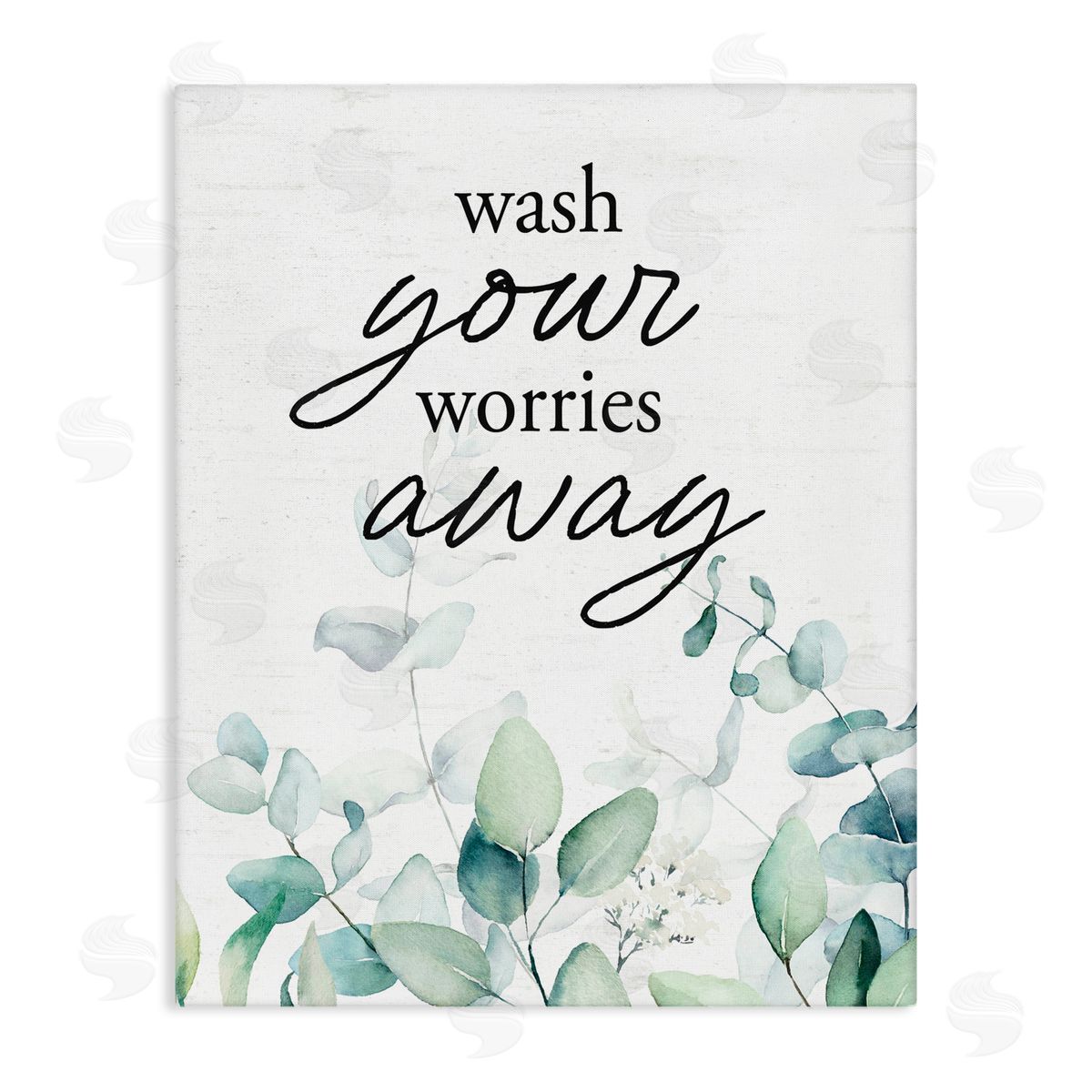 Lettered and Lined Wash Worries Away Herb Leaves Stretched Canvas Wall Art Print