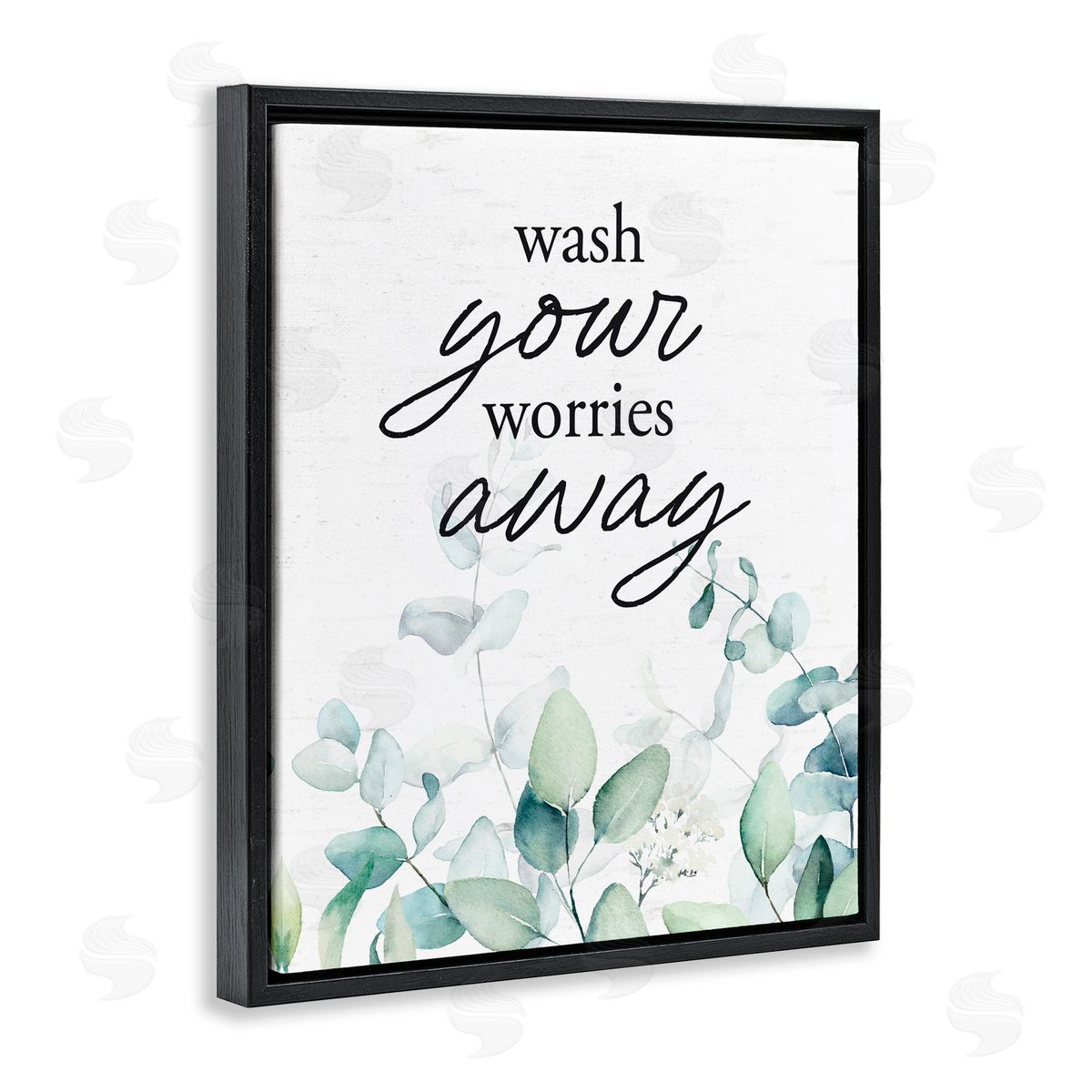 Lettered and Lined Wash Worries Away Herb Leaves Black Floating Frame Canvas Wall Art Print
