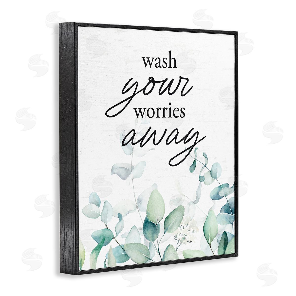 Lettered and Lined Wash Worries Away Herb Leaves Black Framed Giclee Print Wall Art