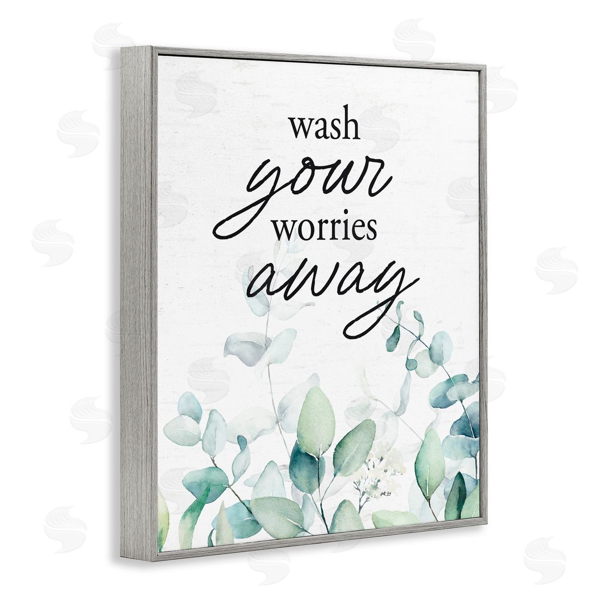 Lettered and Lined Wash Worries Away Herb Leaves Gray Framed Giclee Print Wall Art