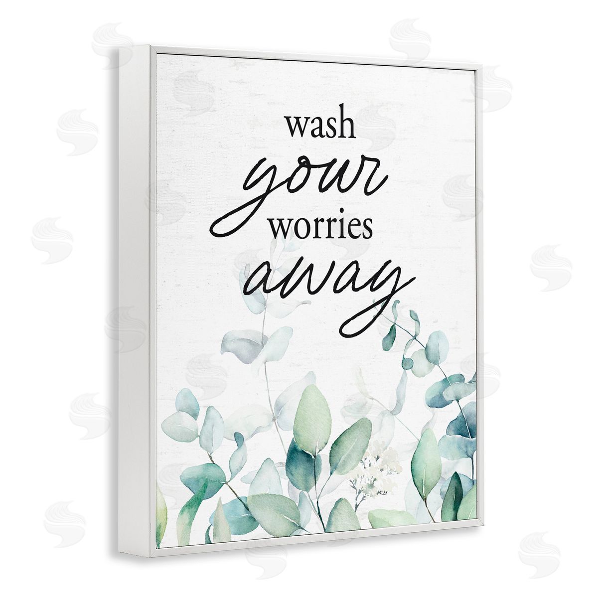 Lettered and Lined Wash Worries Away Herb Leaves White Framed Giclee Print Wall Art
