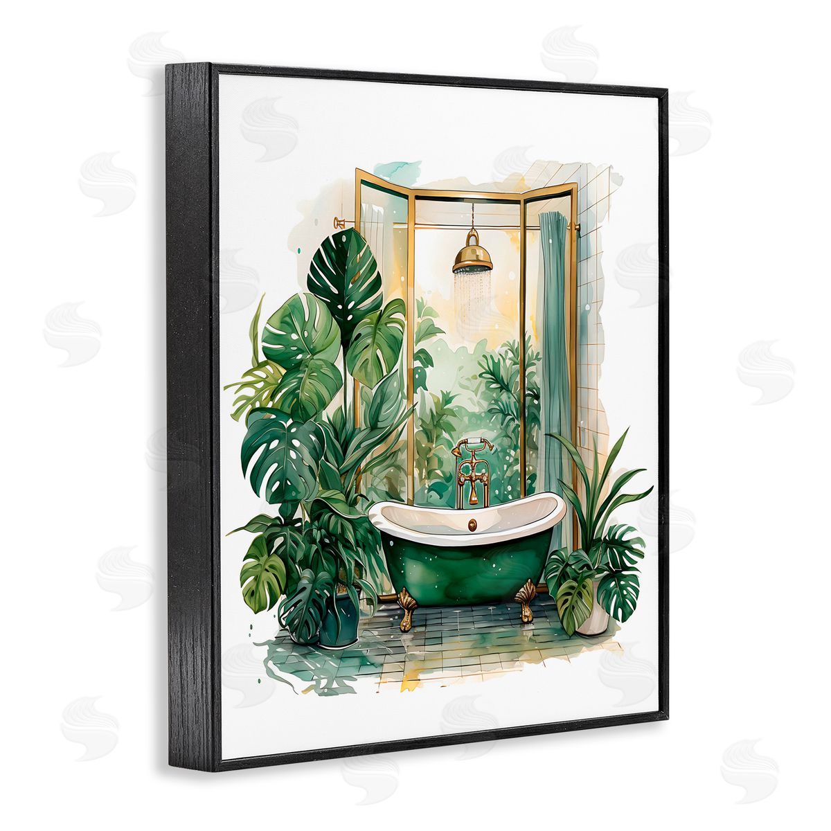 Lettered and Lined Bathtub in Tropical Oasis Black Framed Giclee Print Wall Art