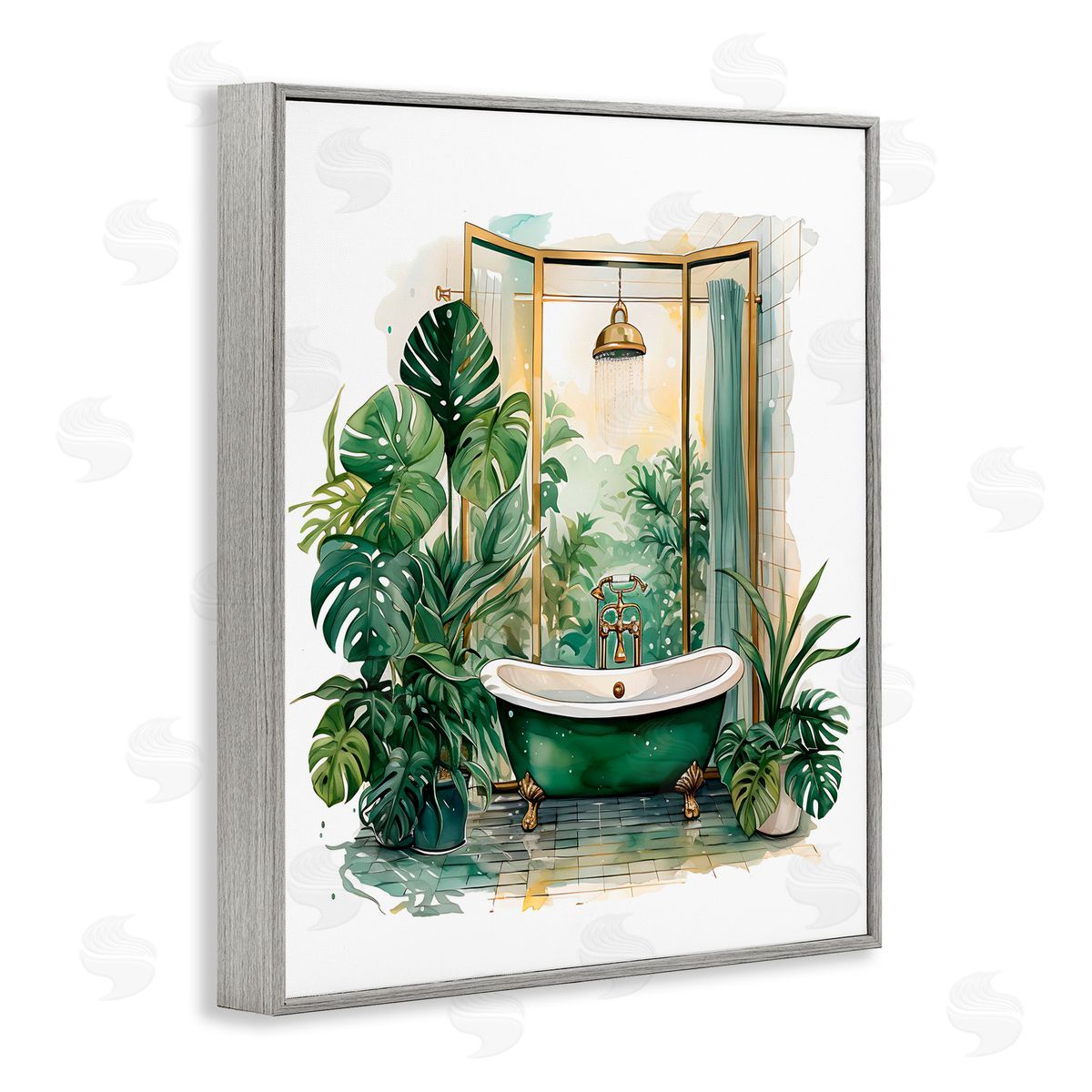 Lettered and Lined Bathtub in Tropical Oasis Gray Framed Giclee Print Wall Art