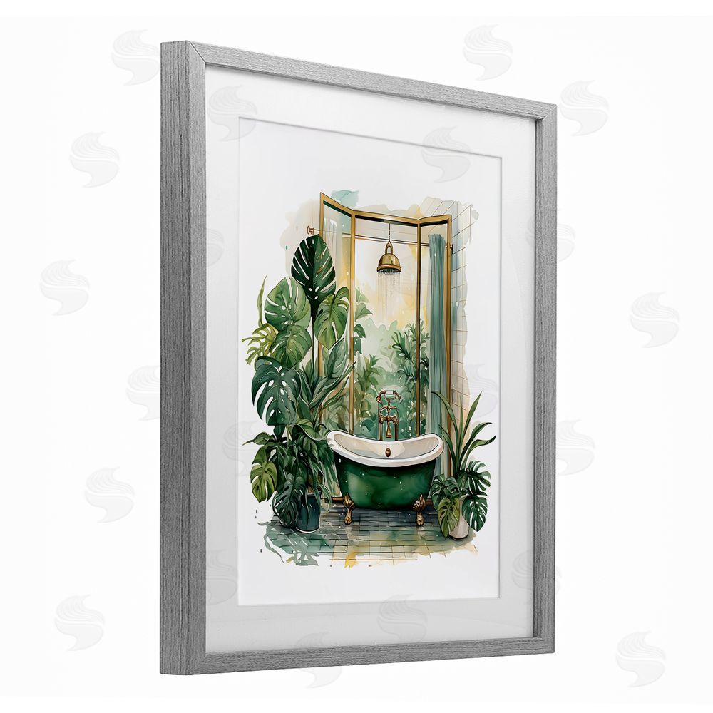 Lettered and Lined Bathtub in Tropical Oasis Gray Framed Print Under Glass Wall Art