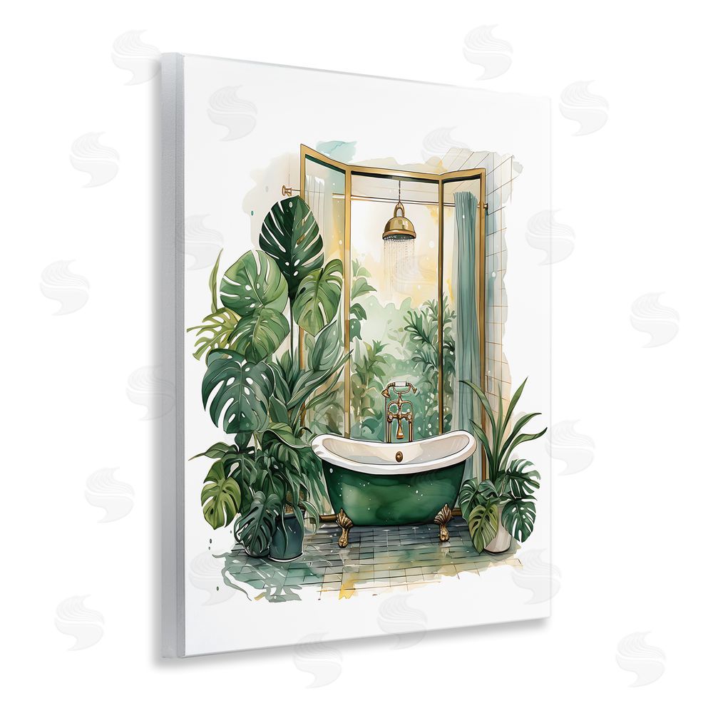 Lettered and Lined Bathtub in Tropical Oasis Wooden Wall Plaque Art Print