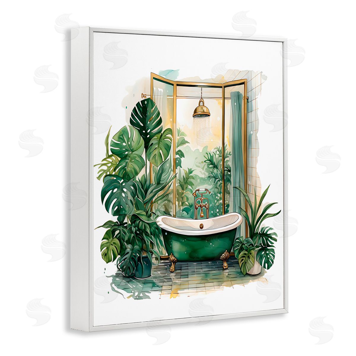 Lettered and Lined Bathtub in Tropical Oasis White Framed Giclee Print Wall Art
