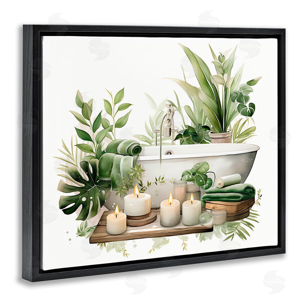 Lettered and Lined Tropical Zen Bathtub Black Floating Frame Canvas Wall Art Print