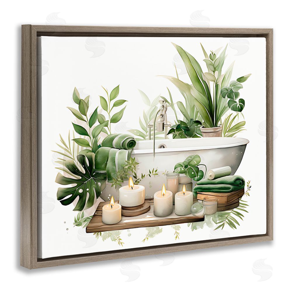 Lettered and Lined Tropical Zen Bathtub Brown Floating Frame Canvas Wall Art Print