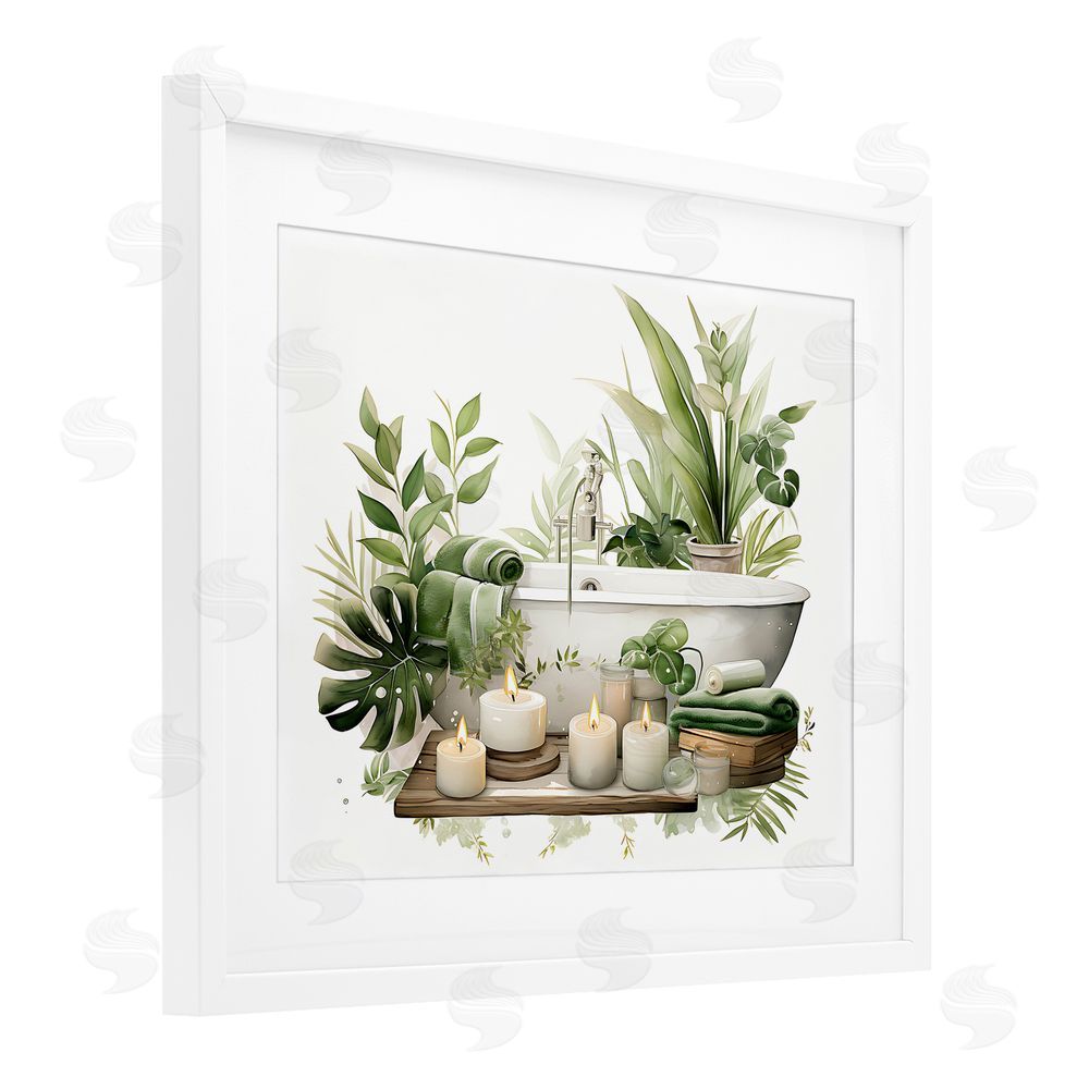 Lettered and Lined Tropical Zen Bathtub White Framed Print Under Glass Wall Art