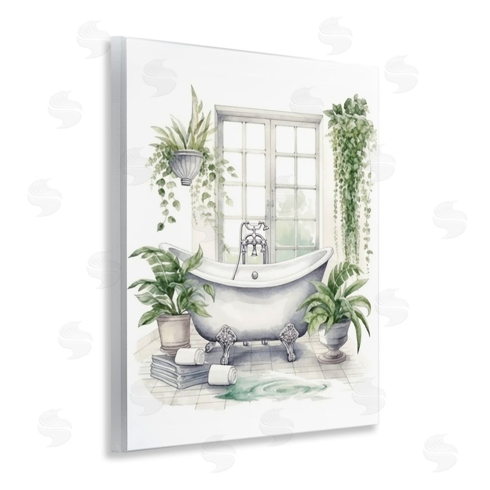 Lettered and Lined Lush Greenery Bathtub & Window Wooden Wall Plaque Art Print