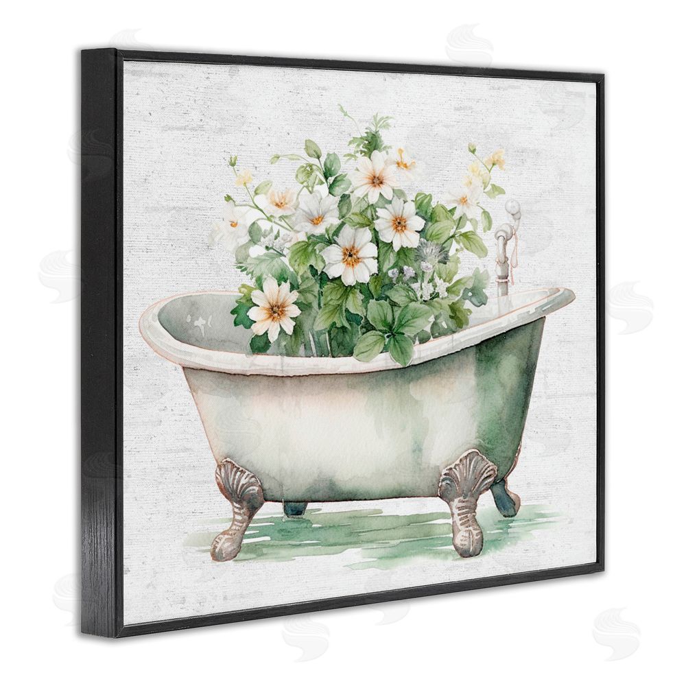 Lettered and Lined Boho Tub with Daisies Black Framed Giclee Print Wall Art