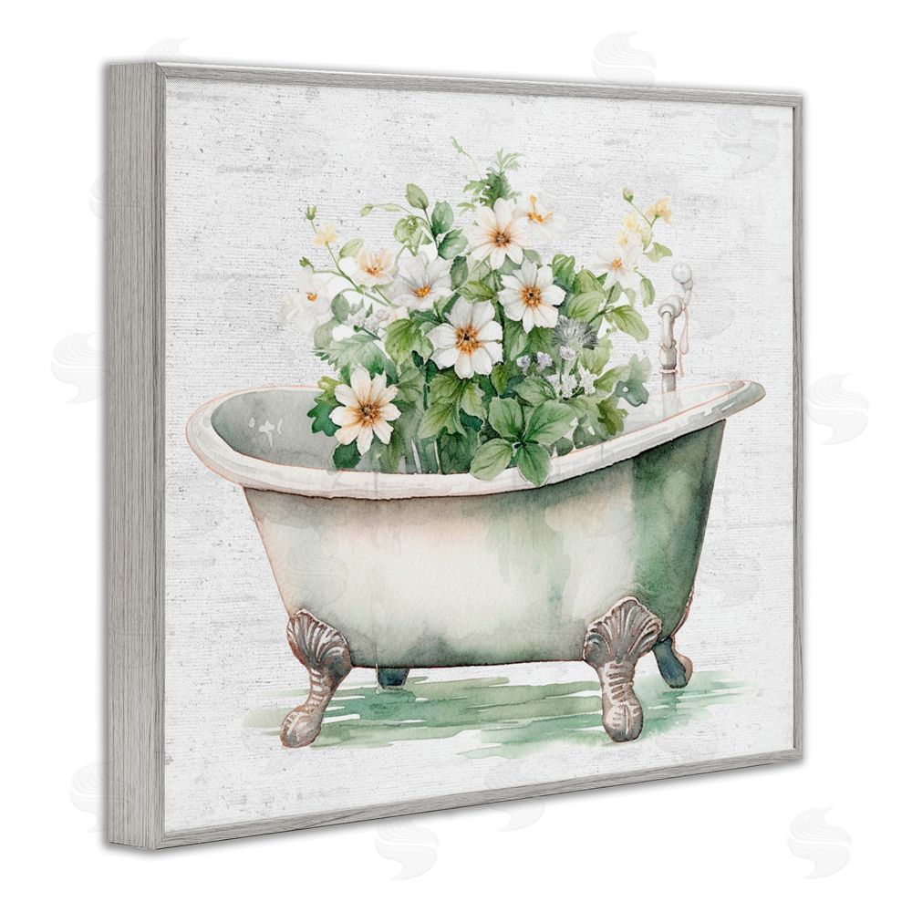 Lettered and Lined Boho Tub with Daisies Gray Framed Giclee Print Wall Art