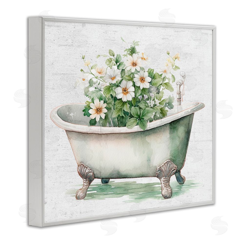 Lettered and Lined Boho Tub with Daisies White Framed Giclee Print Wall Art