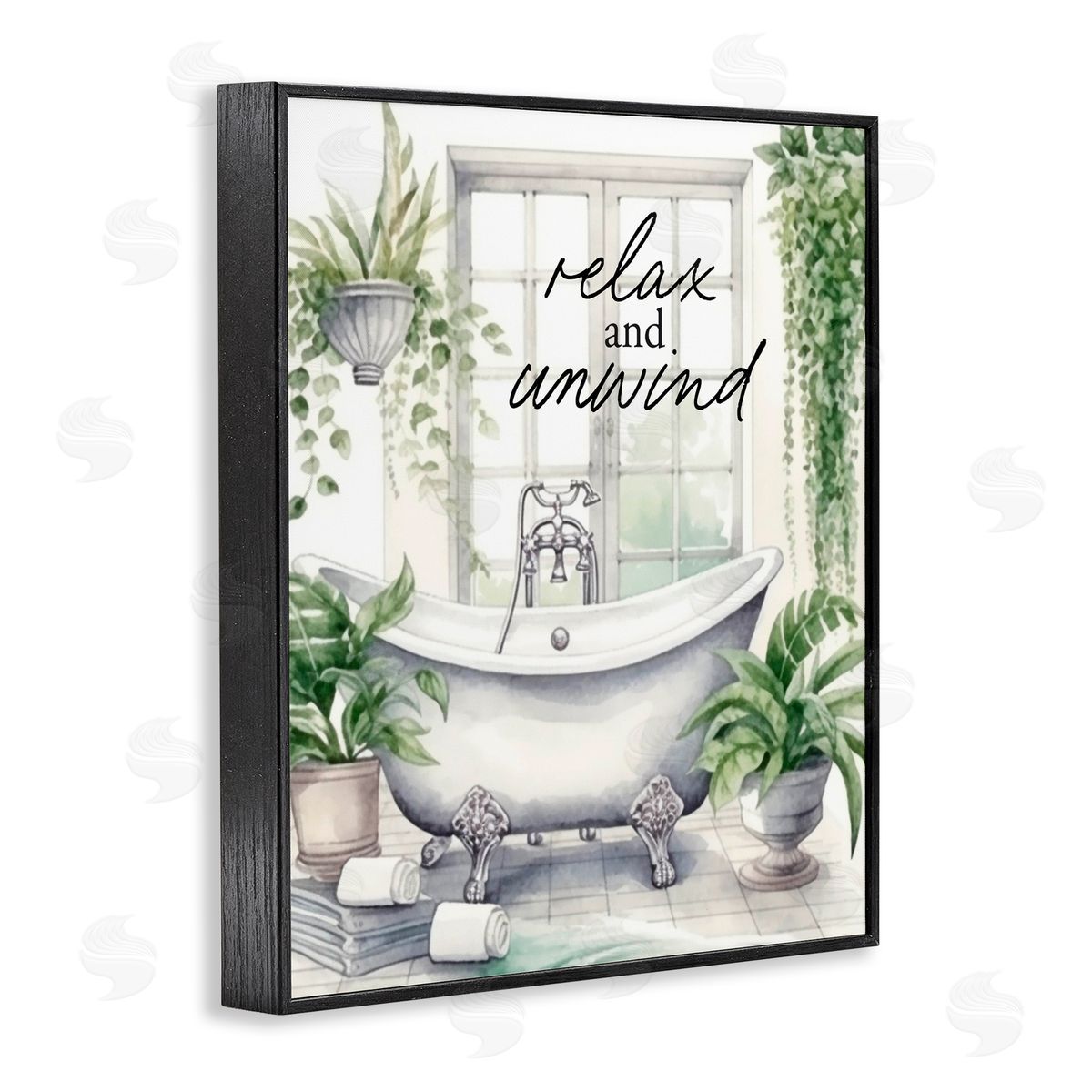 Lettered and Lined Relax Unwind Bath & Foliage Black Framed Giclee Print Wall Art