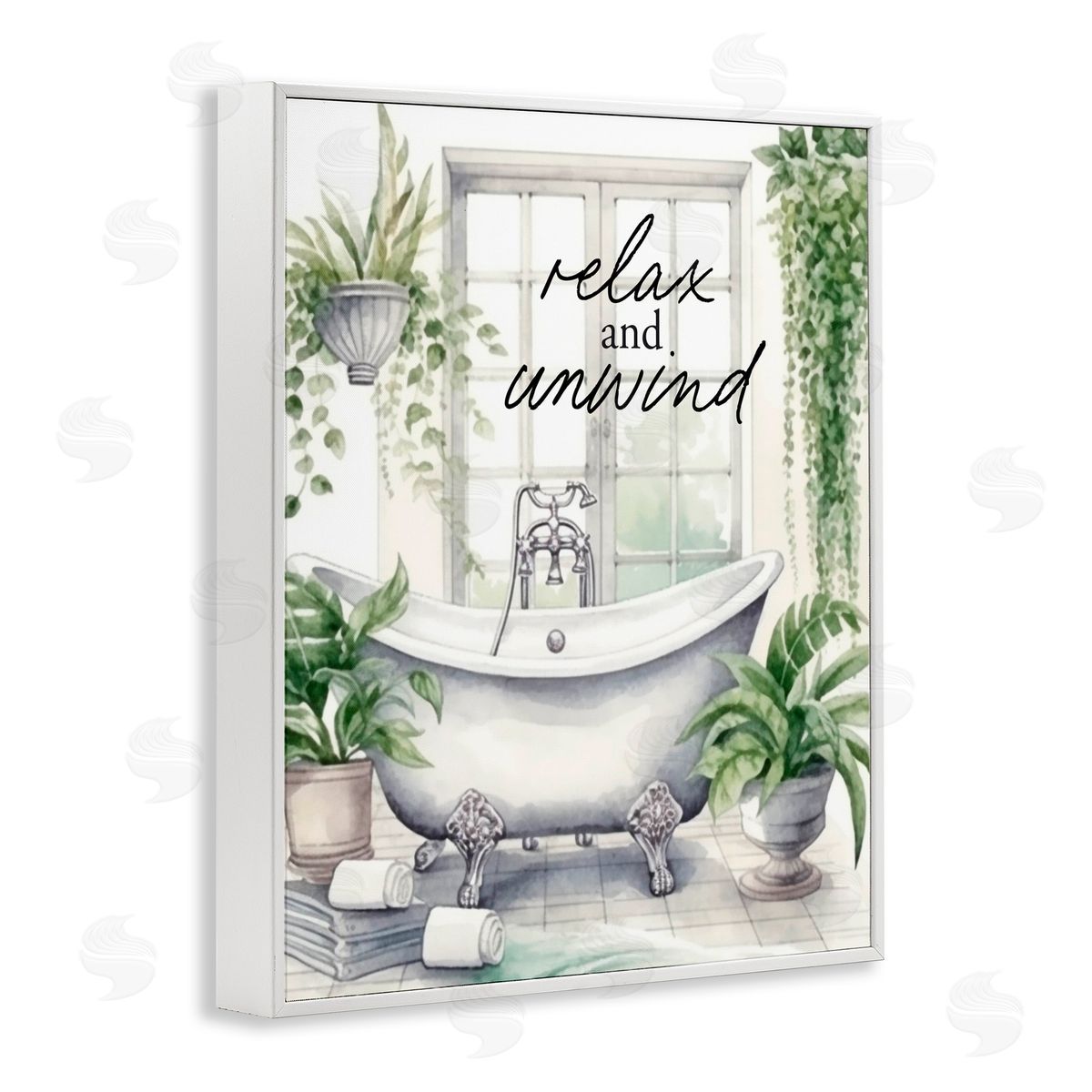 Lettered and Lined Relax Unwind Bath & Foliage White Framed Giclee Print Wall Art