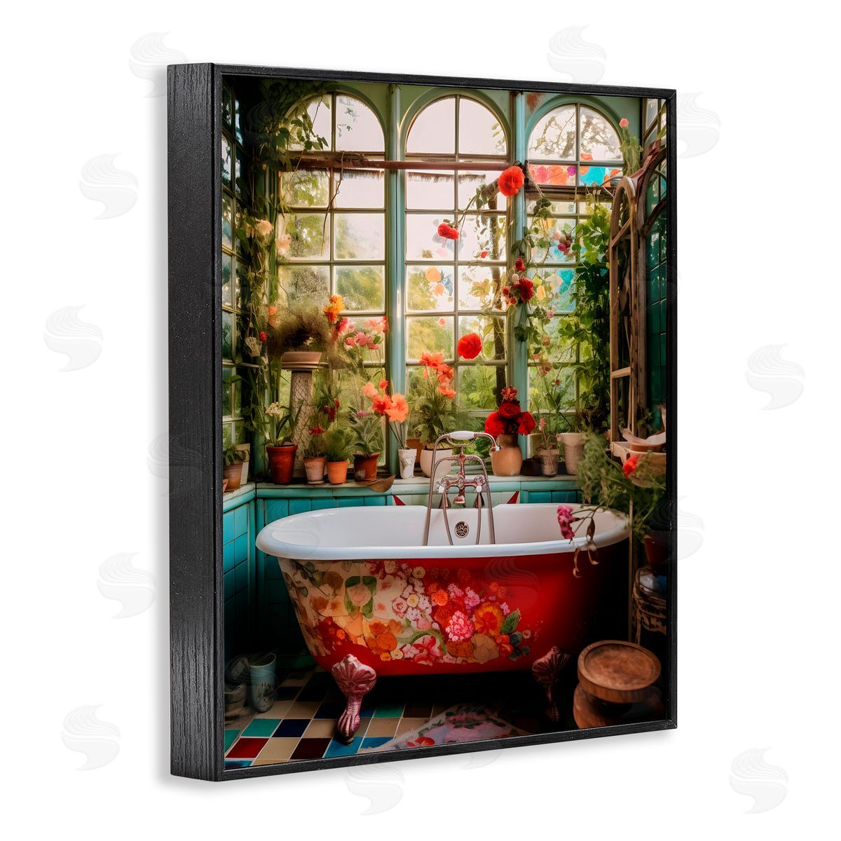 Lettered and Lined Floral Sunroom Tub Black Framed Giclee Print Wall Art