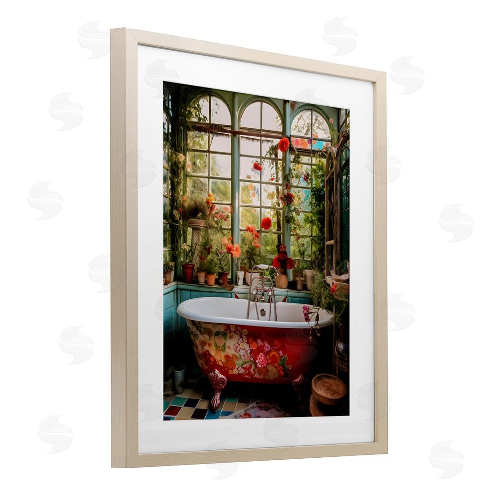 Lettered and Lined Floral Sunroom Tub Brown Framed Print Under Glass Wall Art