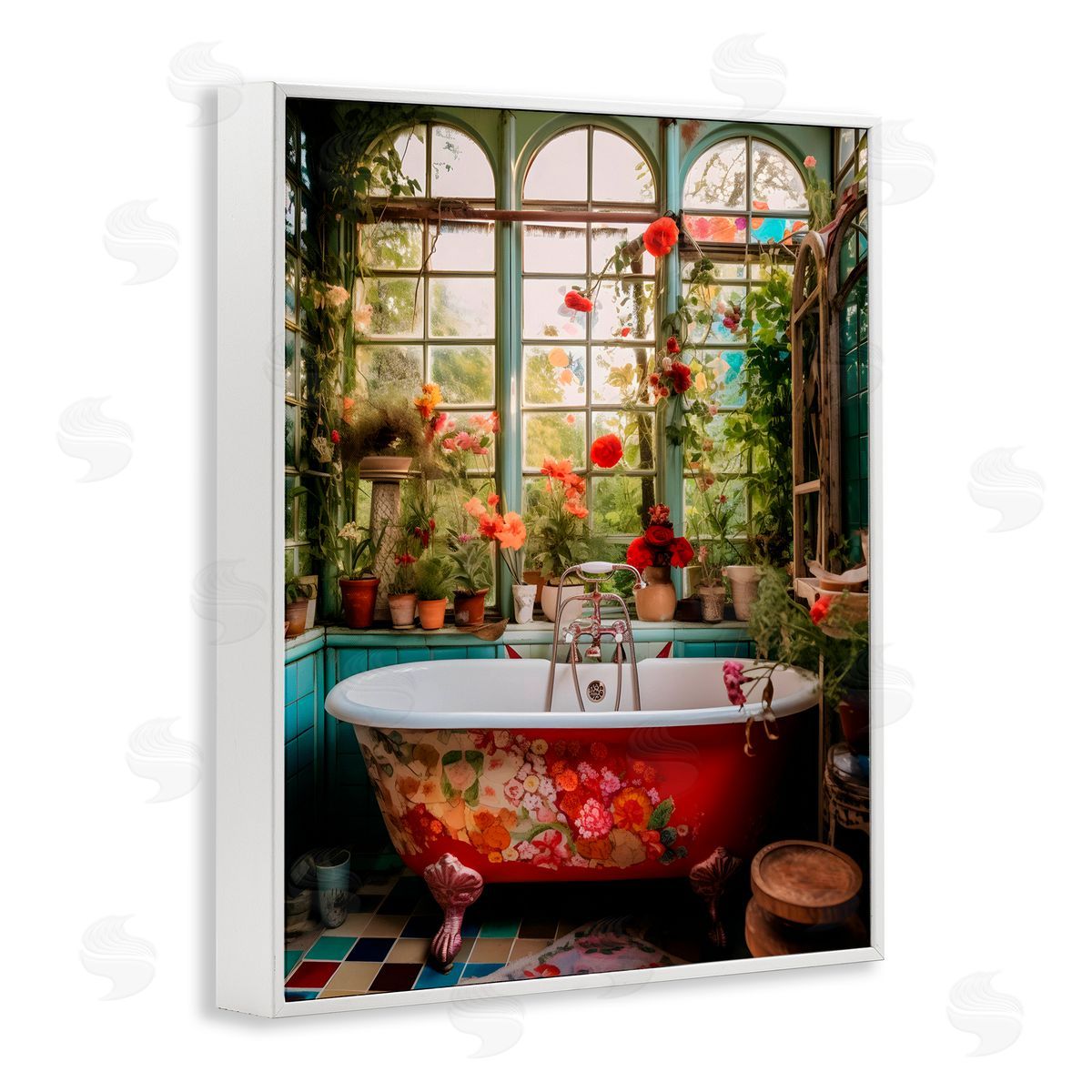 Lettered and Lined Floral Sunroom Tub White Framed Giclee Print Wall Art