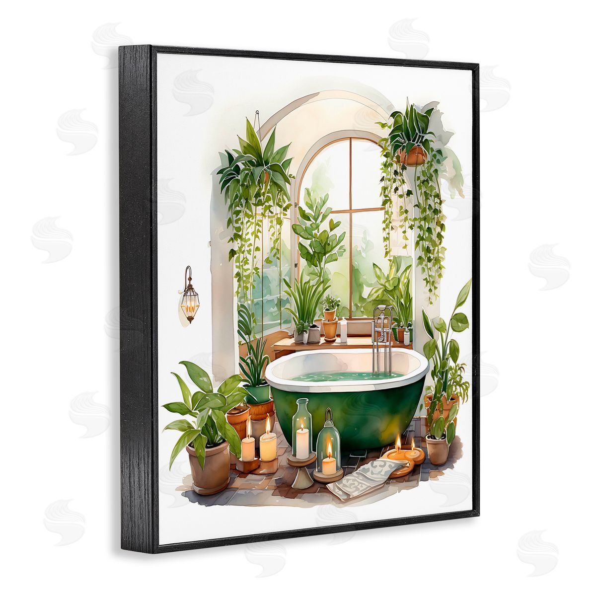 Lettered and Lined Tranquil Tub with Candles & Greenery Black Framed Giclee Print Wall Art
