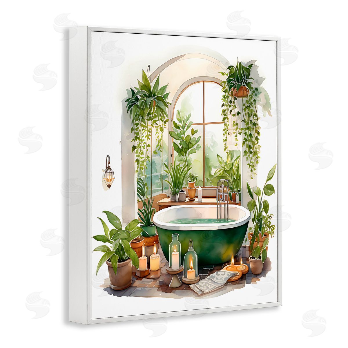 Lettered and Lined Tranquil Tub with Candles & Greenery White Framed Giclee Print Wall Art