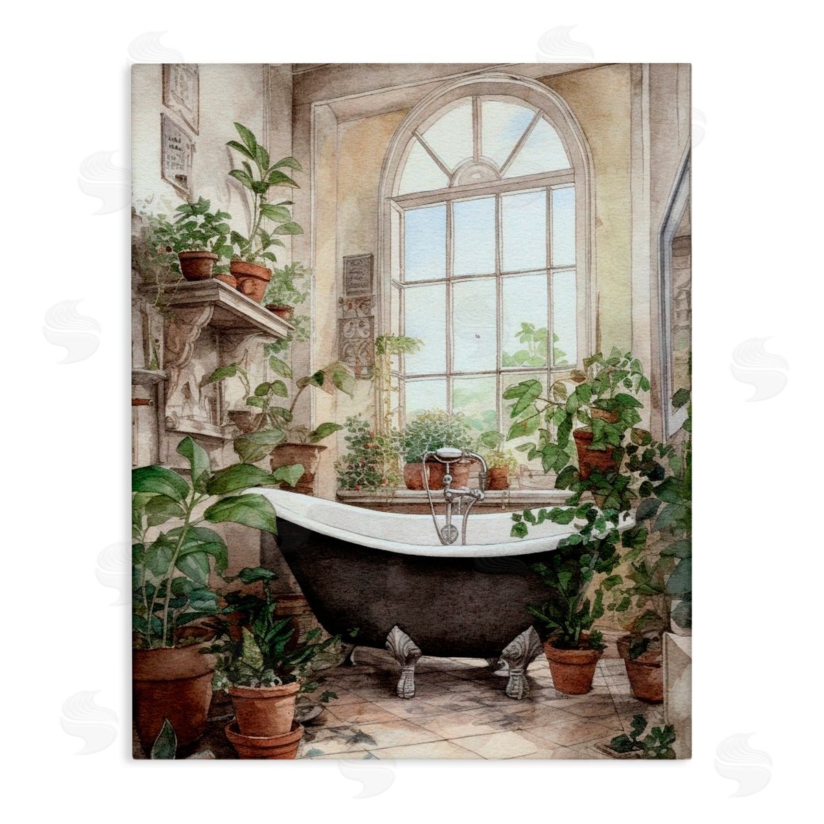 Lettered and Lined Vintage Sun Lit Bathtub Stretched Canvas Wall Art Print