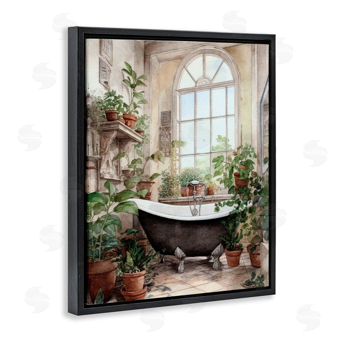 Lettered and Lined Vintage Sun Lit Bathtub Black Floating Frame Canvas Wall Art Print