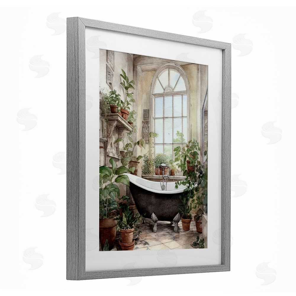 Lettered and Lined Vintage Sun Lit Bathtub Gray Framed Print Under Glass Wall Art
