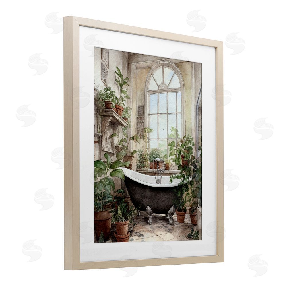Lettered and Lined Vintage Sun Lit Bathtub Brown Framed Print Under Glass Wall Art