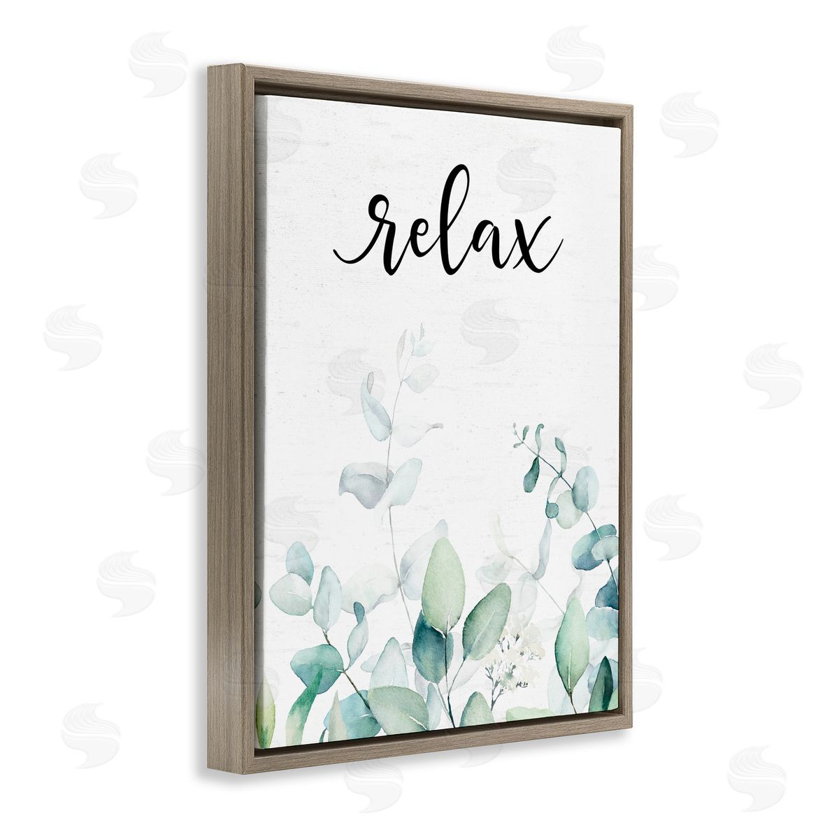 Lettered and Lined Relax Leafy Herbs Brown Floating Frame Canvas Wall Art Print
