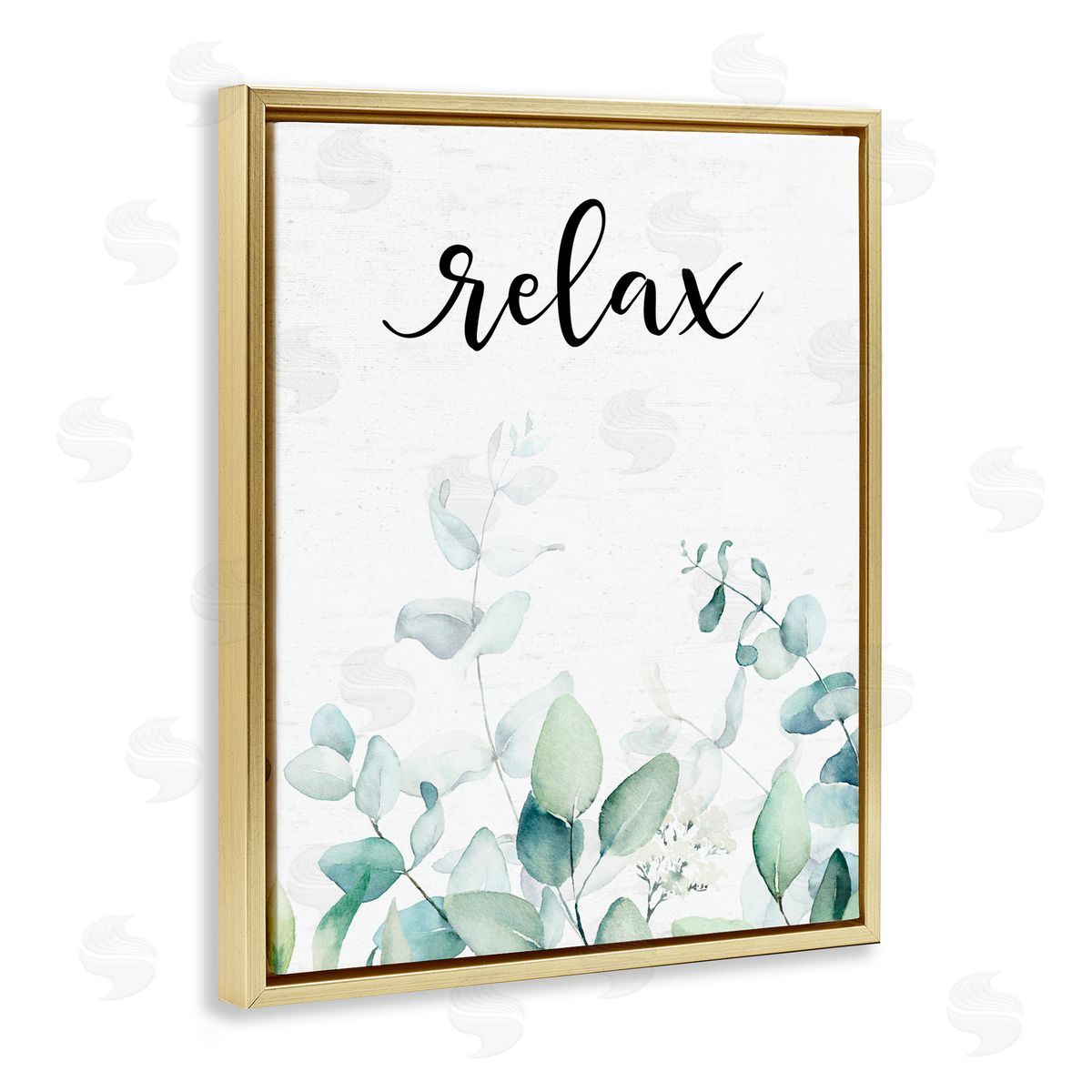 Lettered and Lined Relax Leafy Herbs Gold Floating Frame Canvas Wall Art Print