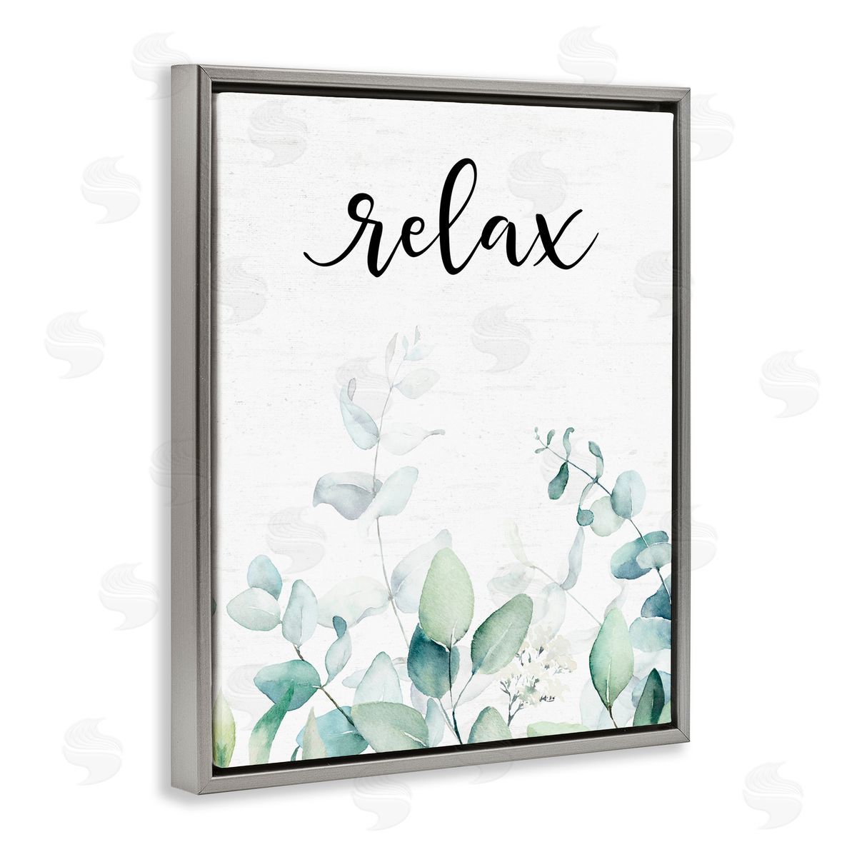 Lettered and Lined Relax Leafy Herbs Gray Floating Frame Canvas Wall Art Print