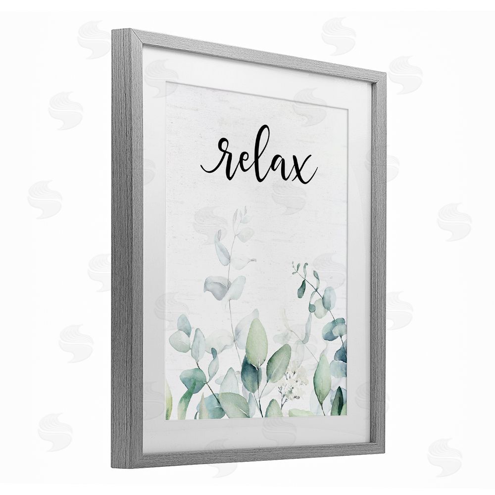 Lettered and Lined Relax Leafy Herbs Gray Framed Print Under Glass Wall Art