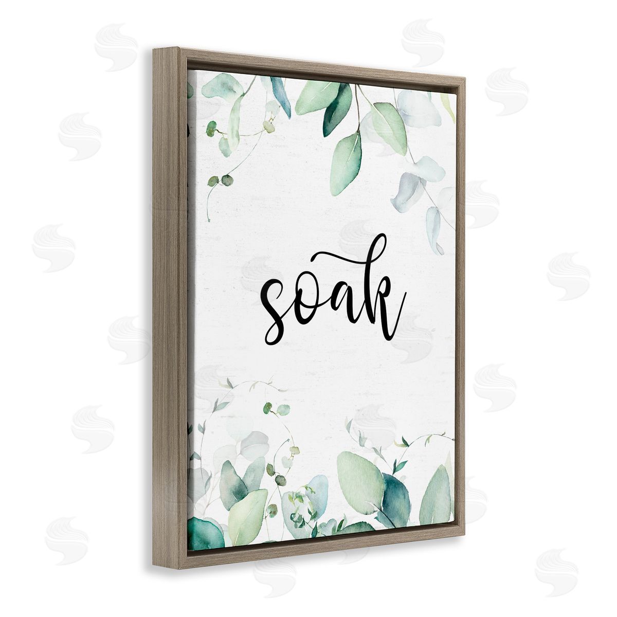 Lettered and Lined Soak Leafy Herbs Brown Floating Frame Canvas Wall Art Print