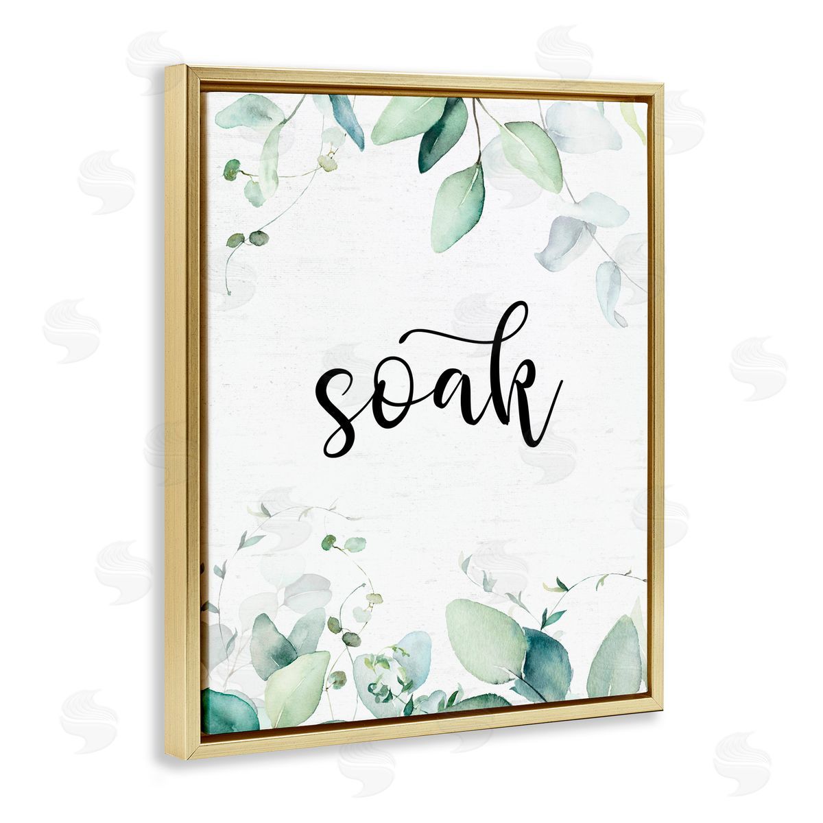 Lettered and Lined Soak Leafy Herbs Gold Floating Frame Canvas Wall Art Print