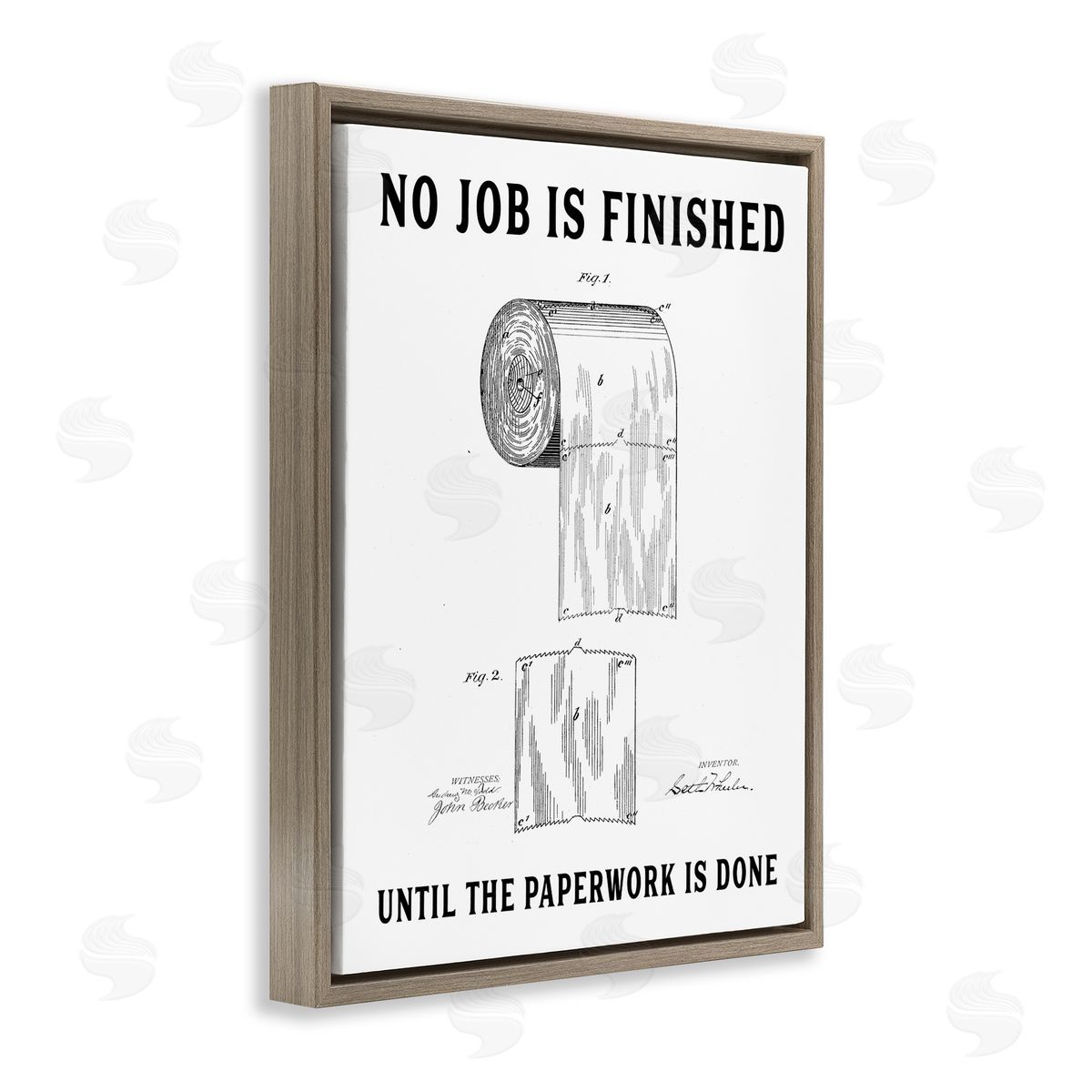 Lettered and Lined No Job Finished Toilet Paper Brown Floating Frame Canvas Wall Art Print
