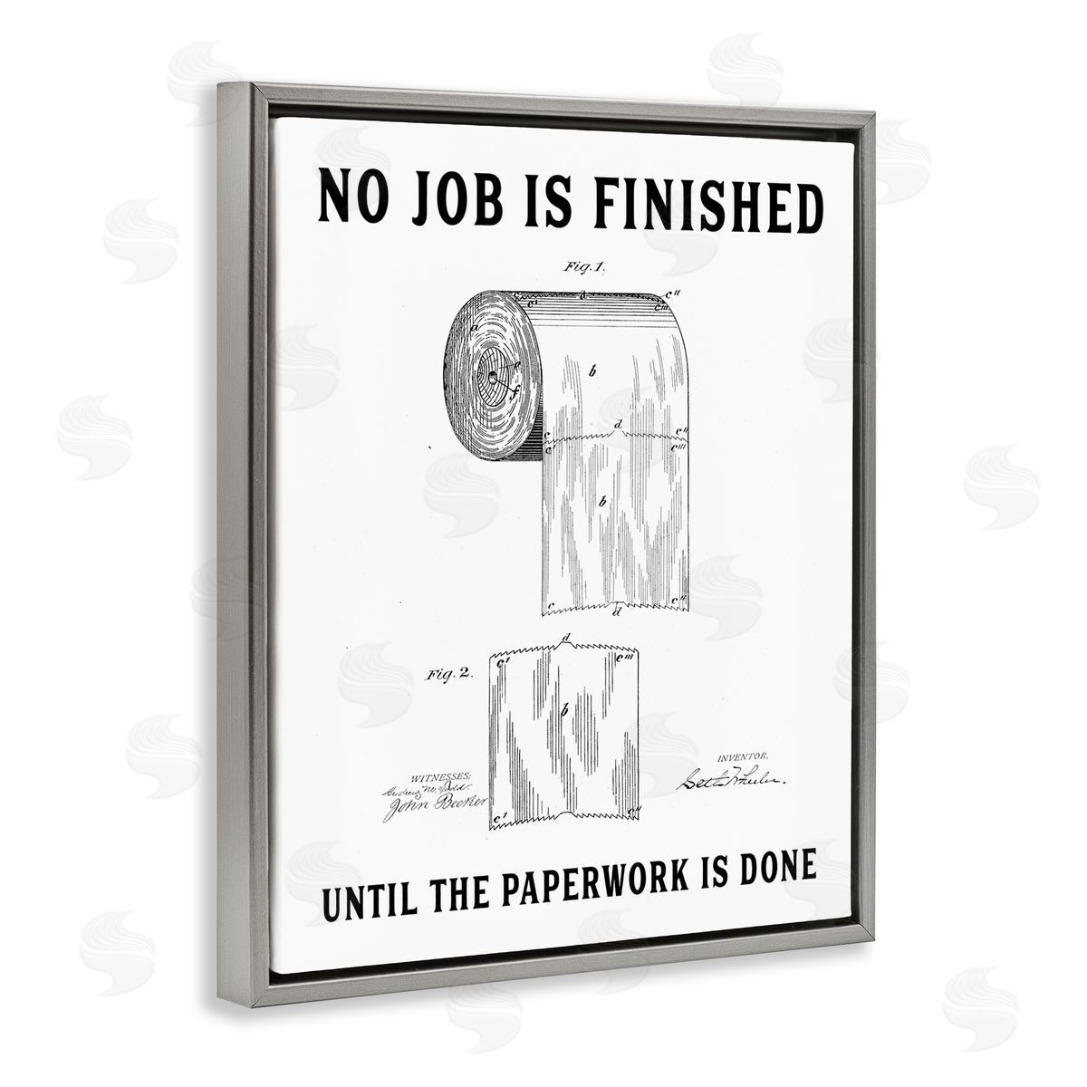 Lettered and Lined No Job Finished Toilet Paper Gray Floating Frame Canvas Wall Art Print