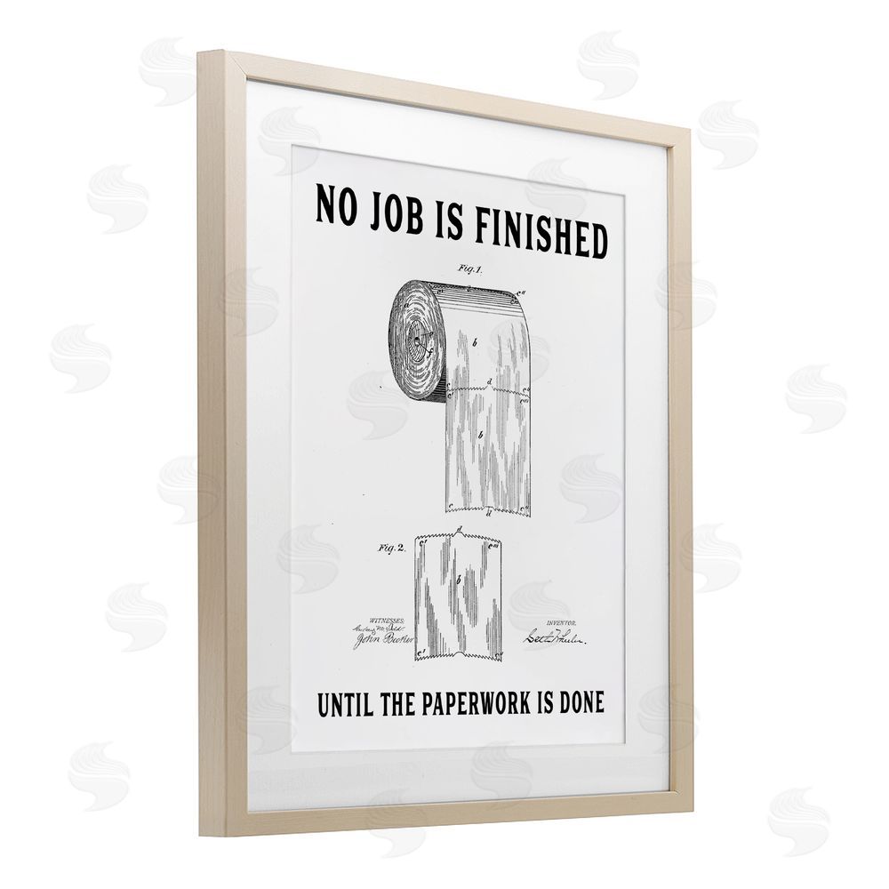 Lettered and Lined No Job Finished Toilet Paper Brown Framed Print Under Glass Wall Art