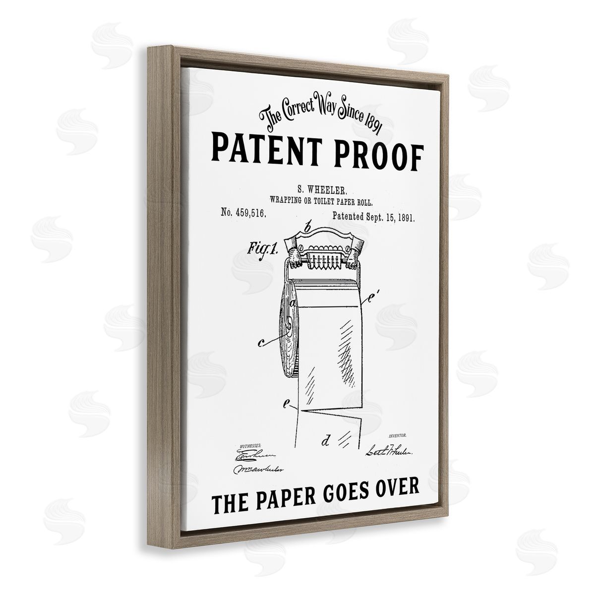 Lettered and Lined Toilet Paper Goes Over Brown Floating Frame Canvas Wall Art Print