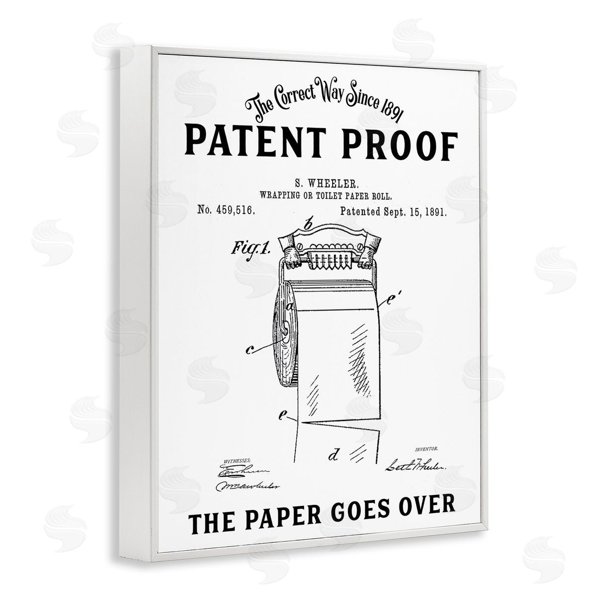 Lettered and Lined Toilet Paper Goes Over White Framed Giclee Print Wall Art